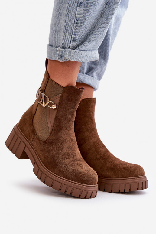 réchauffer Bottes pour femmes Ze couleur doréem Detalem en daim écologiqueoÀe marron Bervena