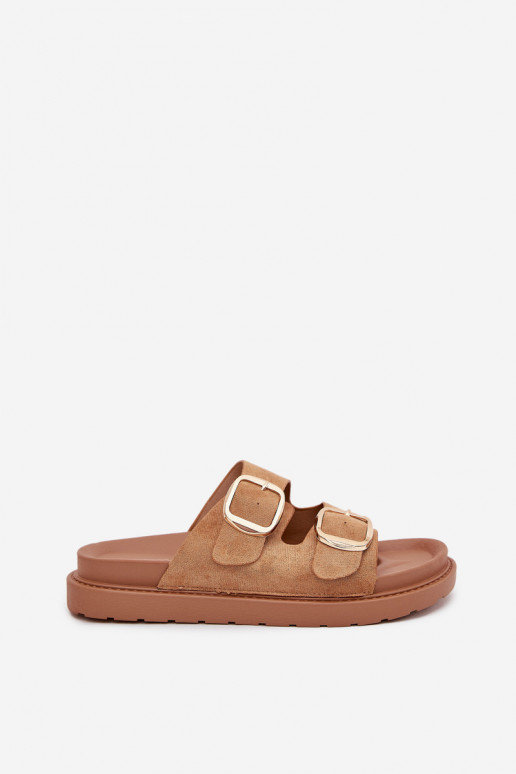 Pantoufles pour femmes avec une plateforme Ze couleur doréemi avec bouclesmi marron Verena