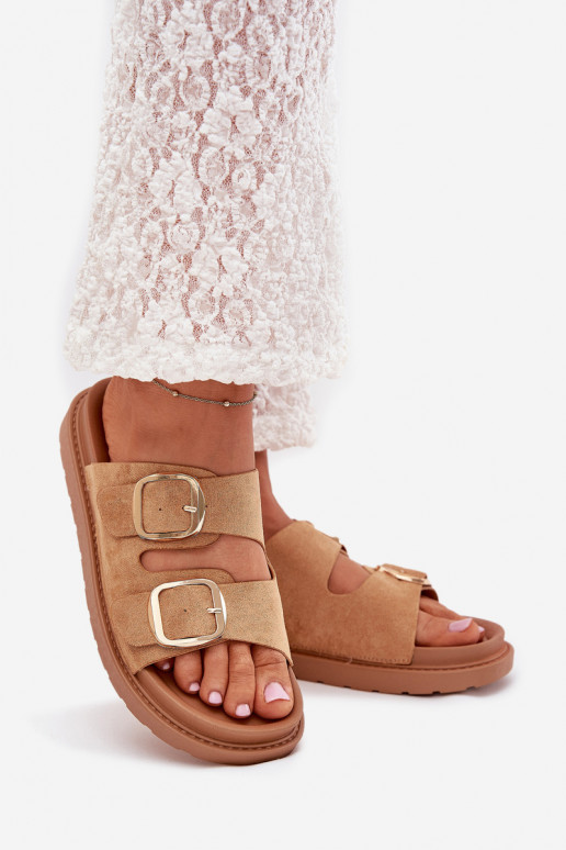 Pantoufles pour femmes avec une plateforme Ze couleur doréemi avec bouclesmi marron Verena