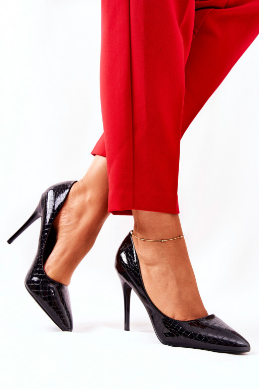 chaussures à talons hauts modèles de serpent couleur noire Tissoria