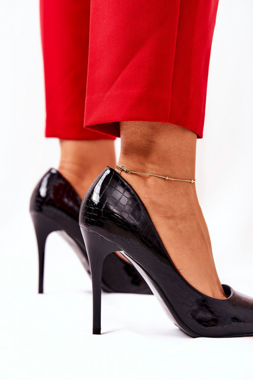 chaussures à talons hauts modèles de serpent couleur noire Tissoria