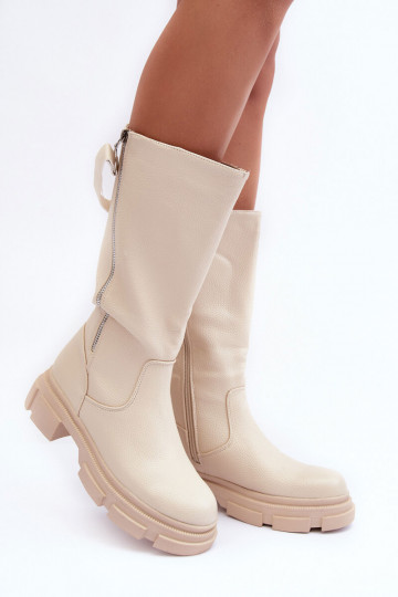 Bottes mi-mollet couleur ivoire avec tige jusqu'au milieu du mollet "Lizames"