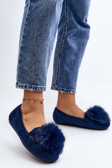Féminin Mocassins avec un manteau de fourrure couleur bleue Novas