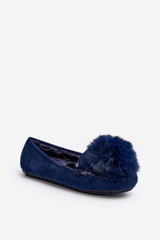 Féminin Mocassins avec un manteau de fourrure couleur bleue Novas