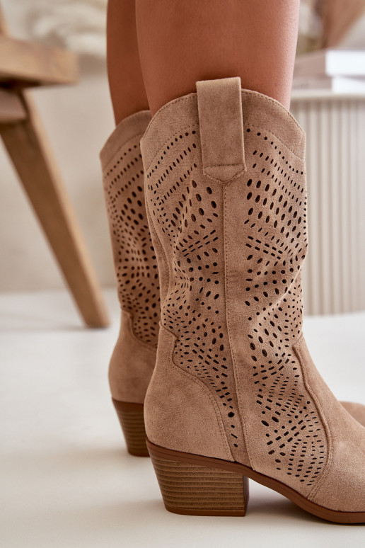 avec des éléments ajourés Féminin bottes style coÀboy avec des talons marron Iceda