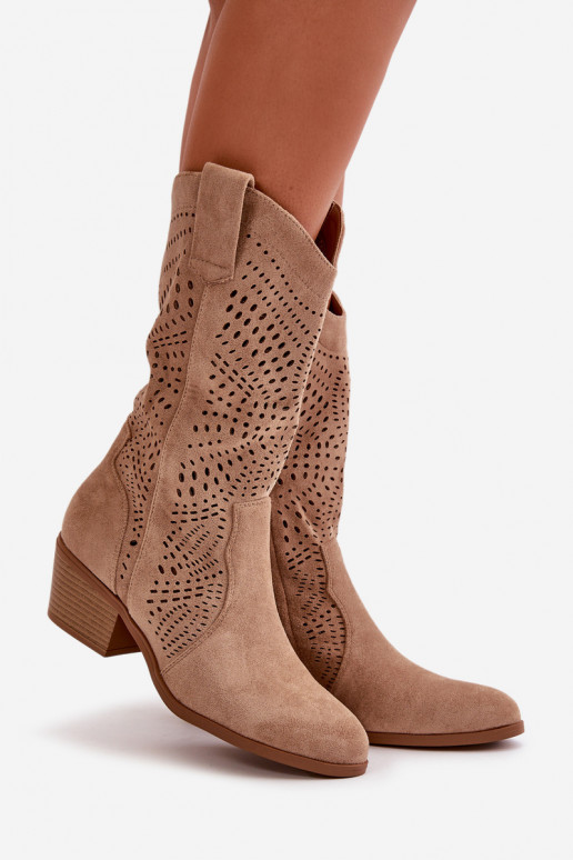 avec des éléments ajourés Féminin bottes style coÀboy avec des talons marron Iceda