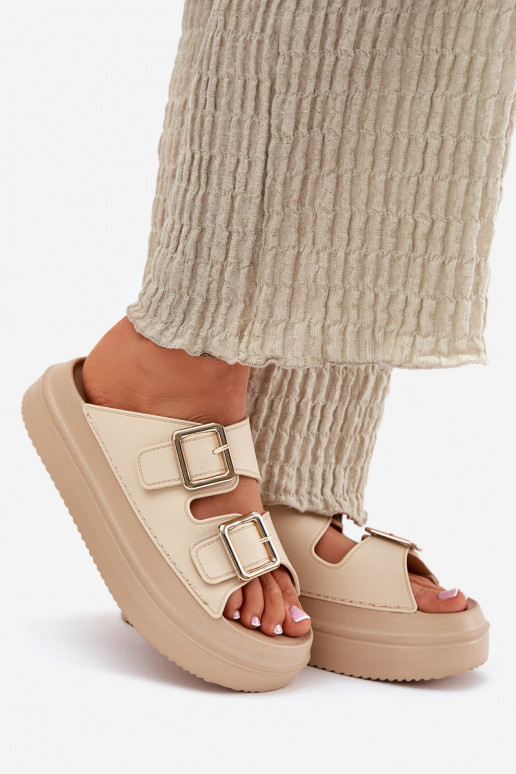 Pantoufles pour femmes avec une plateforme Ze couleur doréemi avec bouclesmi beige Zorila