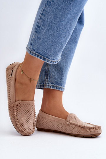 Féminin avec des éléments ajourés Mocassins beige Rasirna
