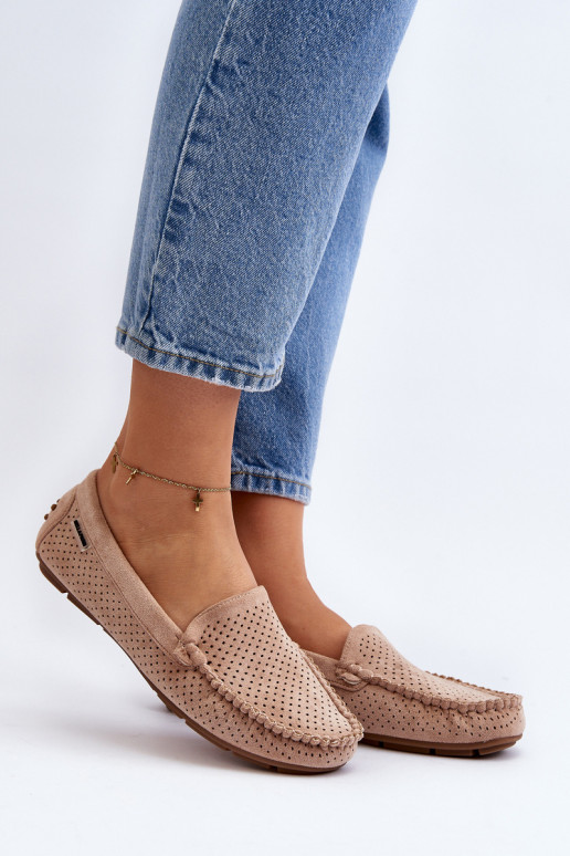 Féminin avec des éléments ajourés Mocassins beige Rasirna
