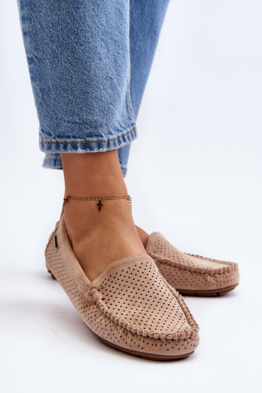 Féminin avec des éléments ajourés Mocassins beige Rasirna