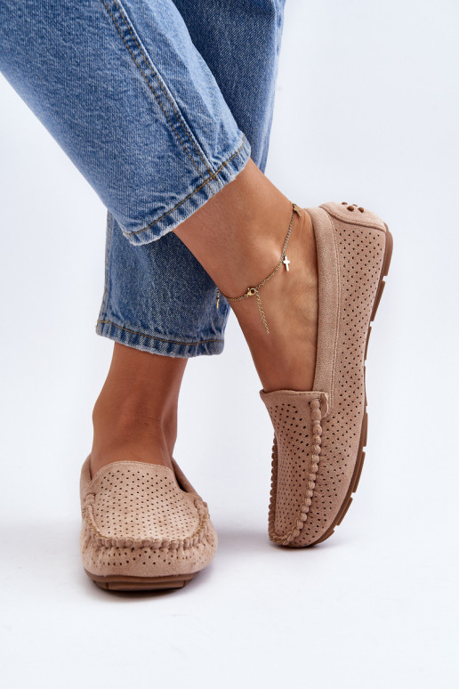 Féminin avec des éléments ajourés Mocassins beige Rasirna