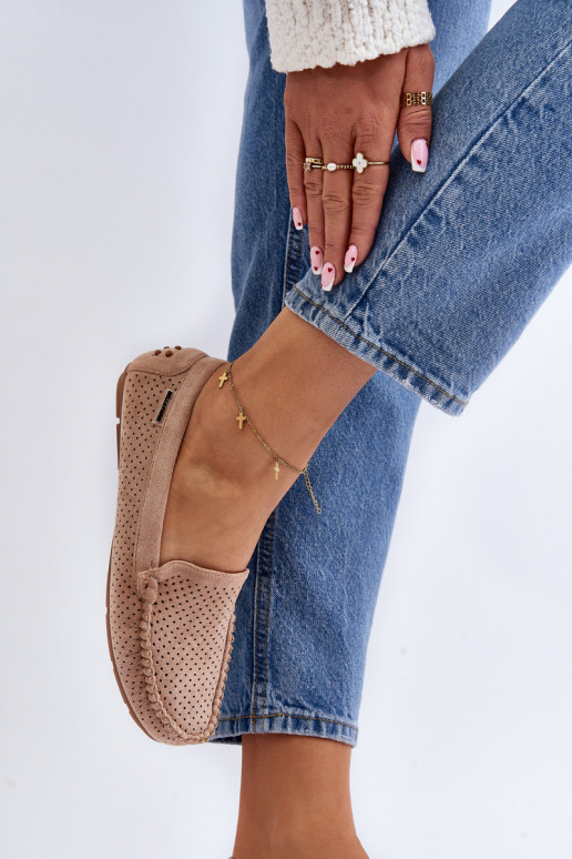 Féminin avec des éléments ajourés Mocassins beige Rasirna