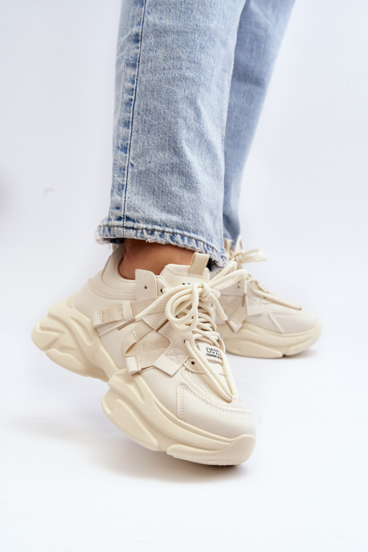 Chaussures modèle baskets Féminin avec des semelles massives à la mode beige DANSindamella