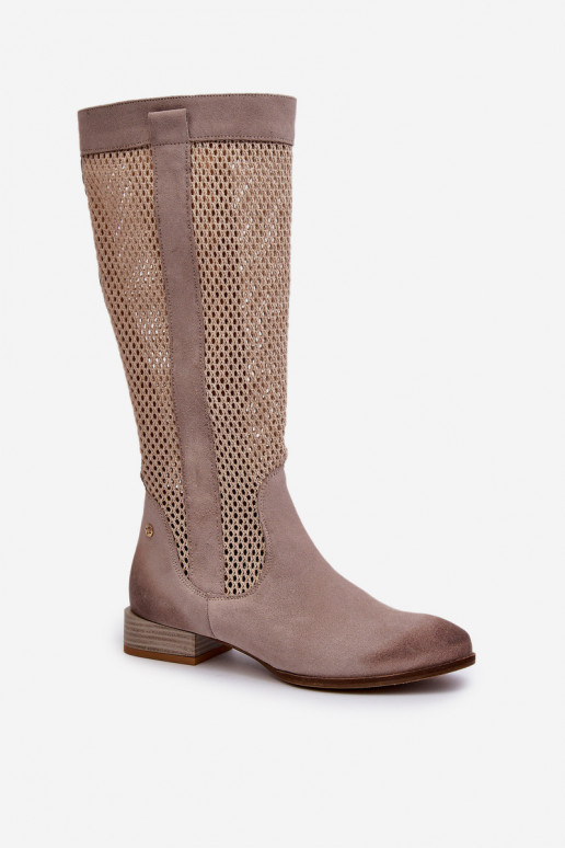 avec des éléments ajourés bottes pour femmes Sur un talon basActivéturalnego en daimu Il fautciejka 06467-04 beige