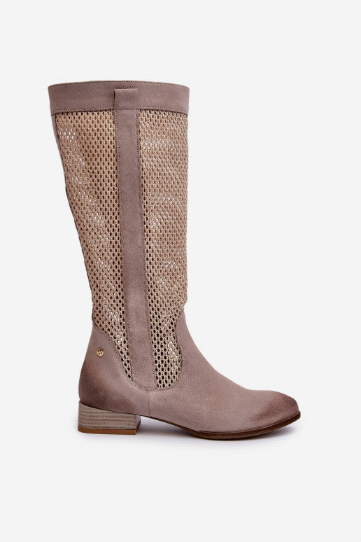 avec des éléments ajourés bottes pour femmes Sur un talon basActivéturalnego en daimu Il fautciejka 06467-04 beige