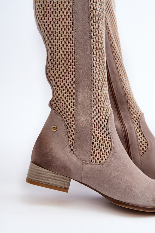 avec des éléments ajourés bottes pour femmes Sur un talon basActivéturalnego en daimu Il fautciejka 06467-04 beige