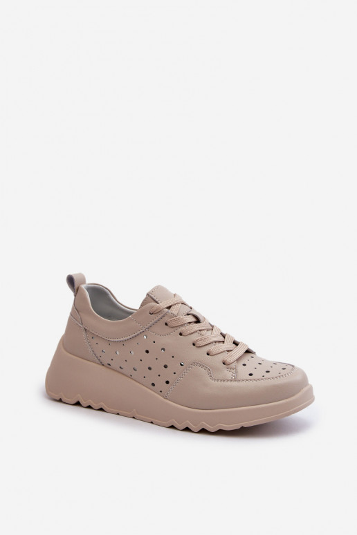 avec des éléments ajourés Féminin Chaussures modèle baskets Sur un coin Cuir naturel beige S.Barski LR482
