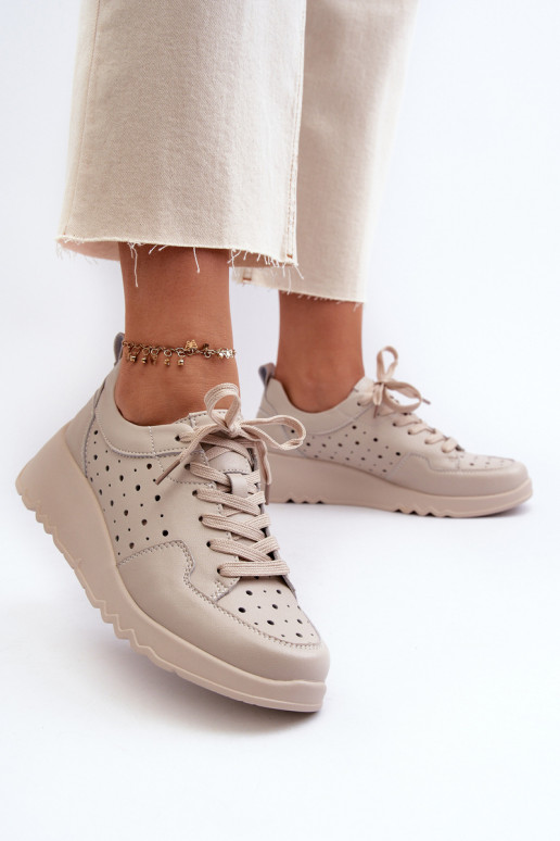avec des éléments ajourés Féminin Chaussures modèle baskets Sur un coin Cuir naturel beige S.Barski LR482