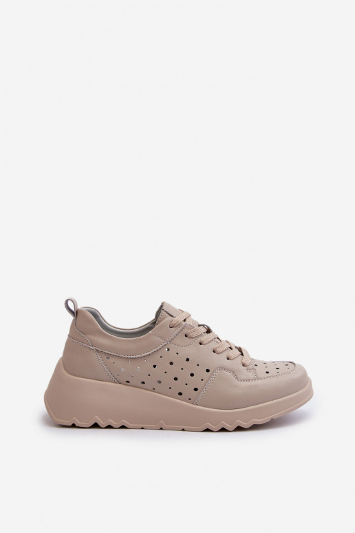 avec des éléments ajourés Féminin Chaussures modèle baskets Sur un coin Cuir naturel beige S.Barski LR482