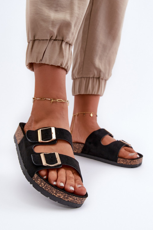 Pantoufles pour femmes Sur une semelle en liège couleur noire Cortina