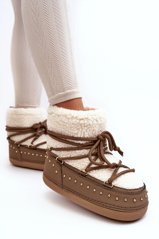 Boots de neige femme en peau de mouton PREND couleur kaki
