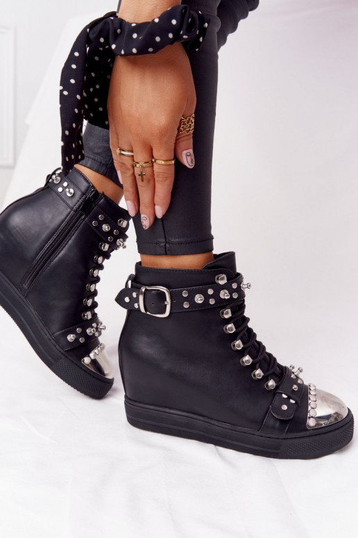 réchauffer Bottes Sur un coin avec des rivets couleur noire Lu Boo