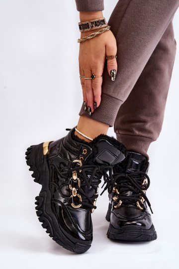 Féminin réchauffer baskets chaussures avec des lacets couleur noire Bastini