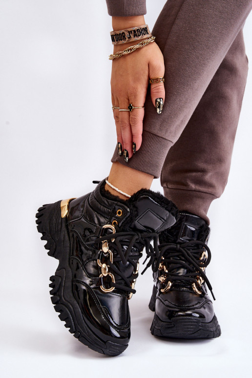 Féminin réchauffer baskets chaussures avec des lacets couleur noire Bastini