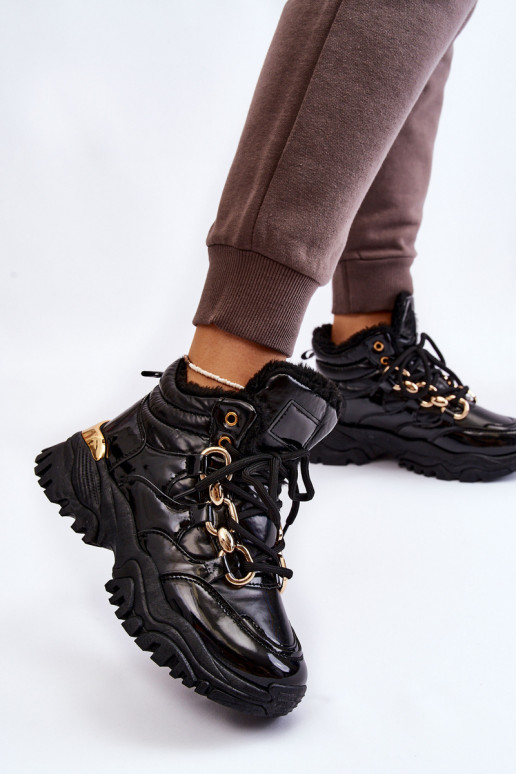 Féminin réchauffer baskets chaussures avec des lacets couleur noire Bastini