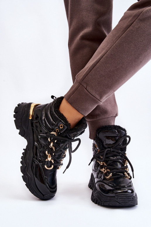 Féminin réchauffer baskets chaussures avec des lacets couleur noire Bastini