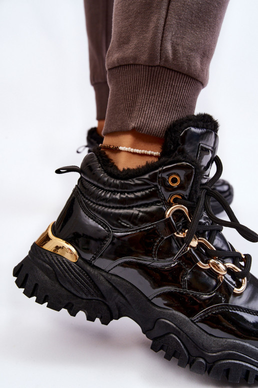 Féminin réchauffer baskets chaussures avec des lacets couleur noire Bastini