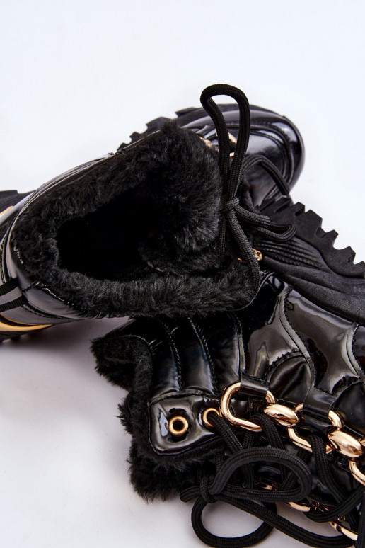 Féminin réchauffer baskets chaussures avec des lacets couleur noire Bastini