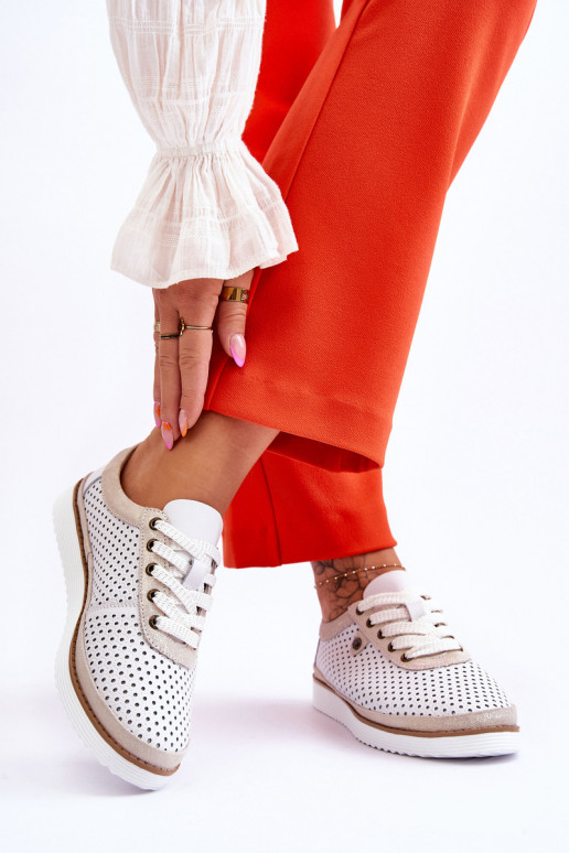 À la mode Peau Chaussures ajourées Style sportif Blanc-couleur dorée Cantare