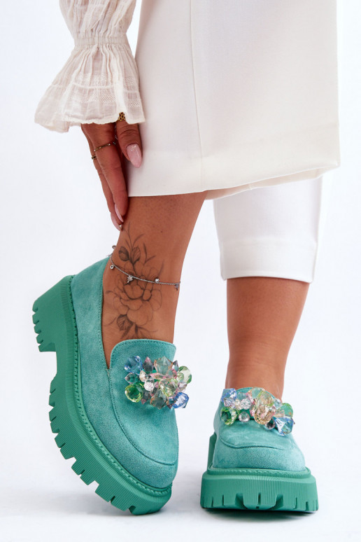 Mocassins pour femmes avec cristaux artificiels couleur verte Avril