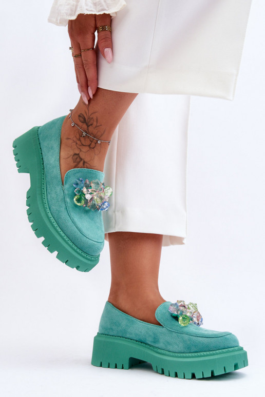 Mocassins pour femmes avec cristaux artificiels couleur verte Avril