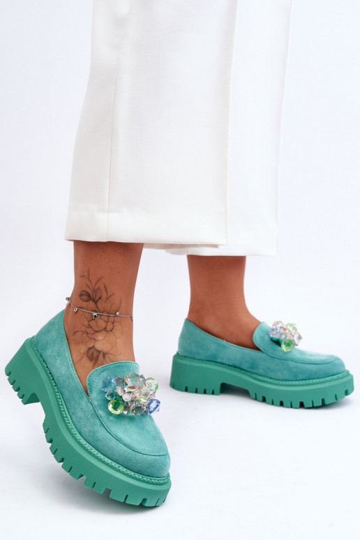 Mocassins pour femmes avec cristaux artificiels couleur verte Avril