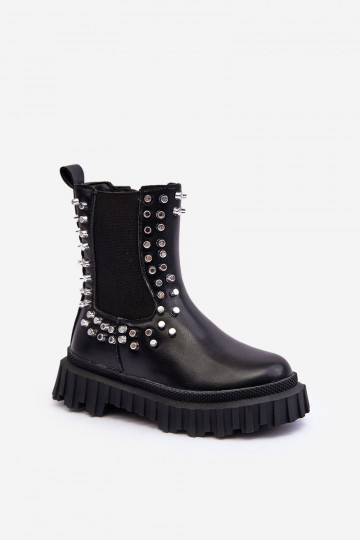 Bottines noires pour enfants Adelie, décorées de cristaux de montagne