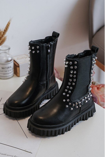 bottes élégantes Puéril Décoré Avec des strass couleur noire Adelie 2