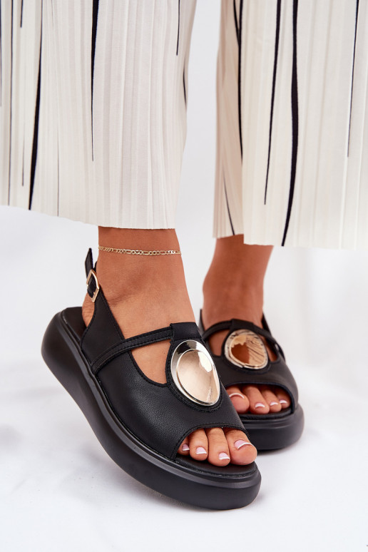 Peau Style élégant Sandales pour femmes S.Barski GR51-603 couleur noire