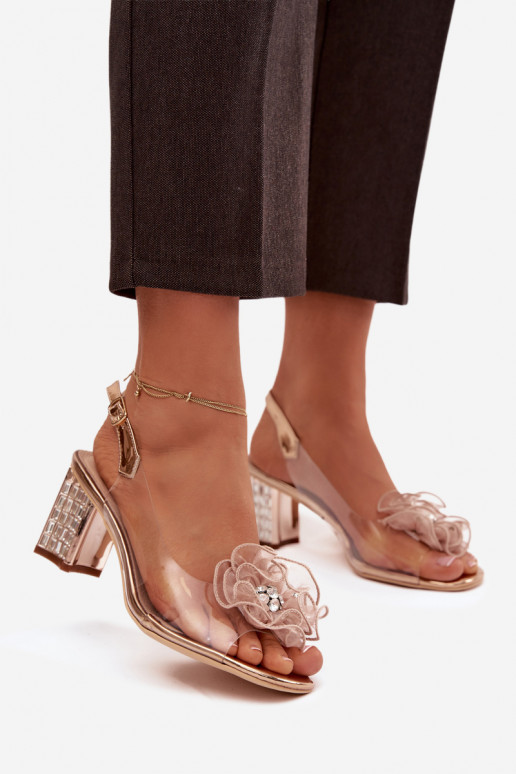 des sandales avec des talons avec des ornements D&A MR52-238 couleur or rose