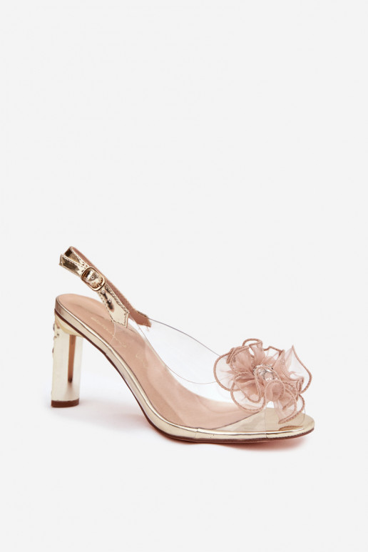 des sandales avec des talons avec des ornements I Kryształkami D&A MR52-236 couleur dorée