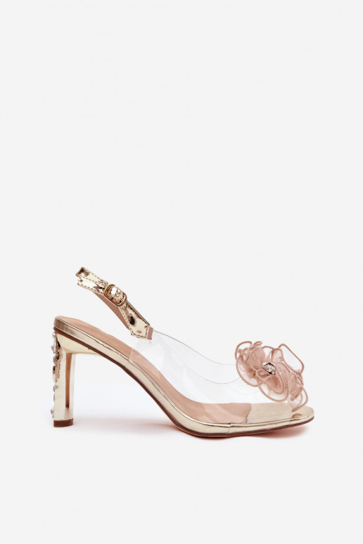 des sandales avec des talons avec des ornements I Kryształkami D&A MR52-236 couleur dorée