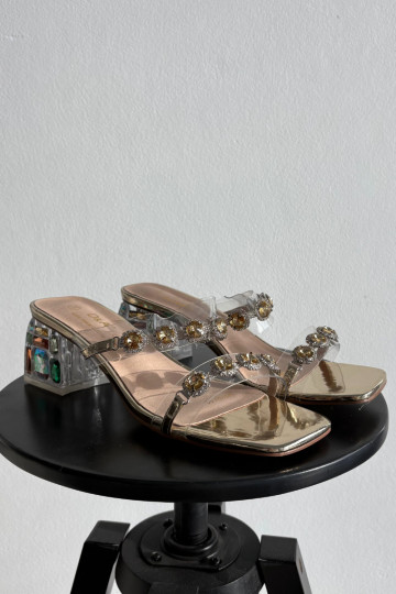 Chaussons pour femmes avec strass D&A MR1037-02, couleur dorée