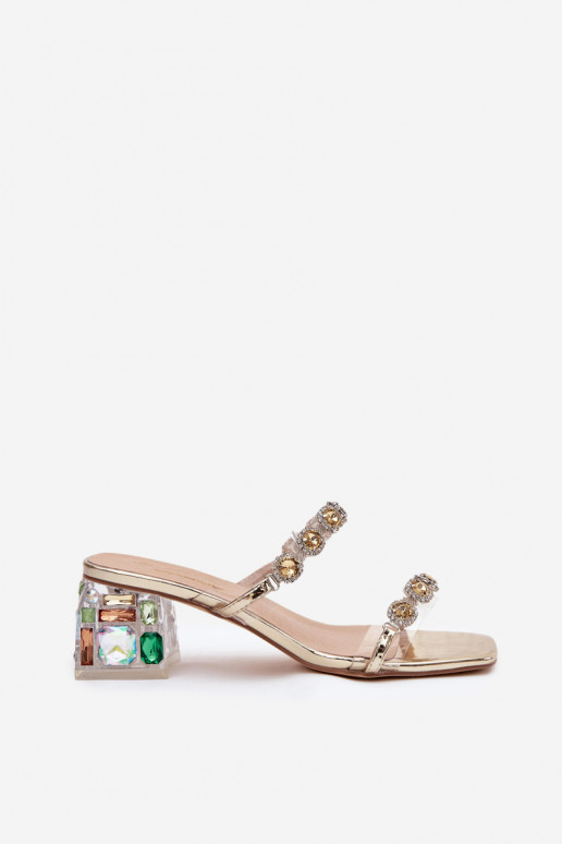 Pantoufles pour femmes aux yeux brillants D&A MR1037-02 couleur dorée