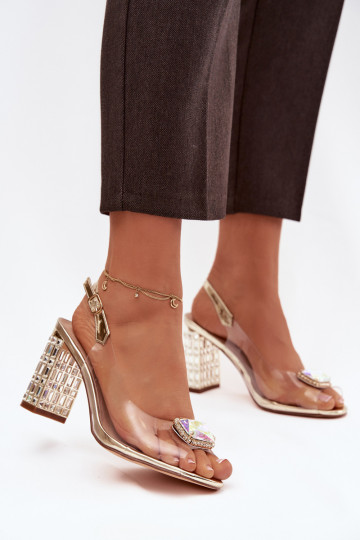 Voir à travers des sandales avec des talons aux yeux brillants D&A MR52-239 couleur dorée