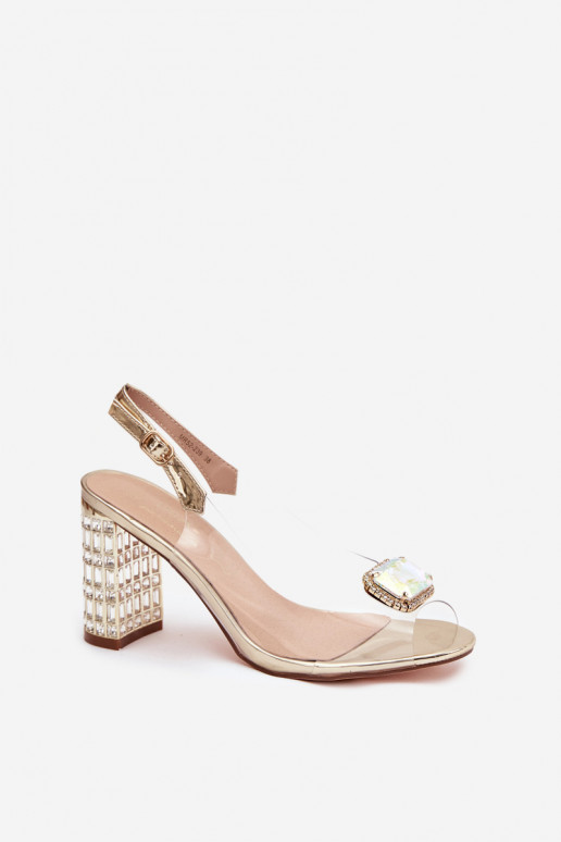 Voir à travers des sandales avec des talons aux yeux brillants D&A MR52-239 couleur dorée