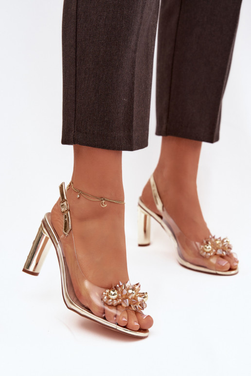 Voir à travers des sandales avec des talons avec de beaux détails D&A MR52-232 couleur dorée