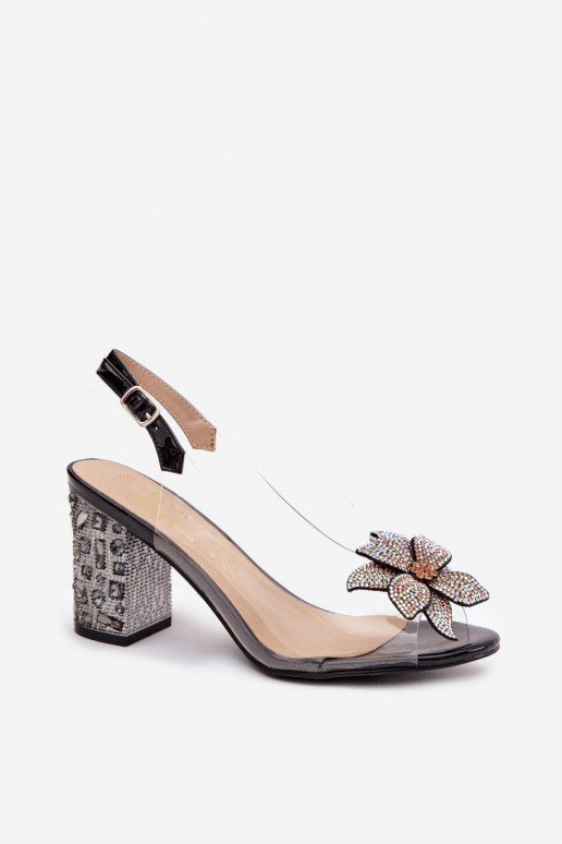 Voir à travers des sandales avec des talons avec des ornements D&A MR38-321 couleur noire