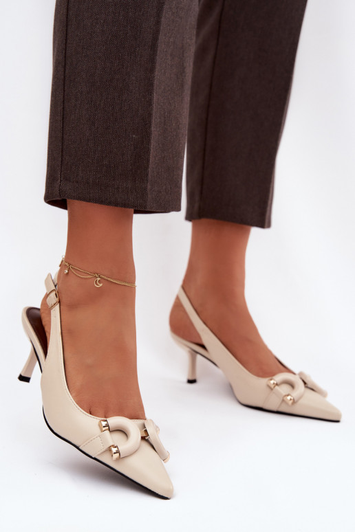 Sandales pour femmes avec des talons fins Avec des décorations Detalem couleur ivoire Brienne