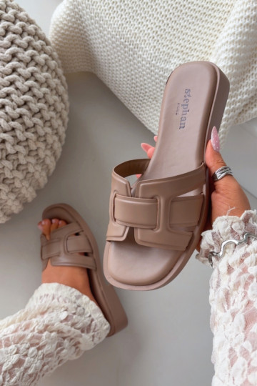 Pantoufles pour femmes avec des talons larges beige Lorania 2